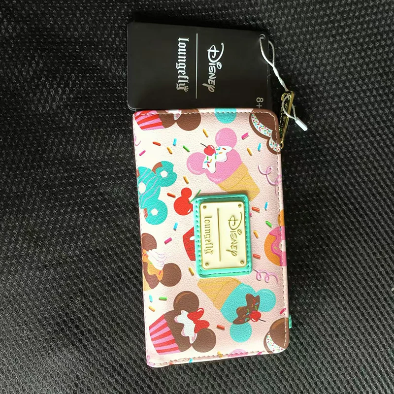 Disney Loungefly Mickey Wallet Clutch Purse Women Double Fold Coin Card Bag Dessert Pattern Purse For Girlfriend Gift
