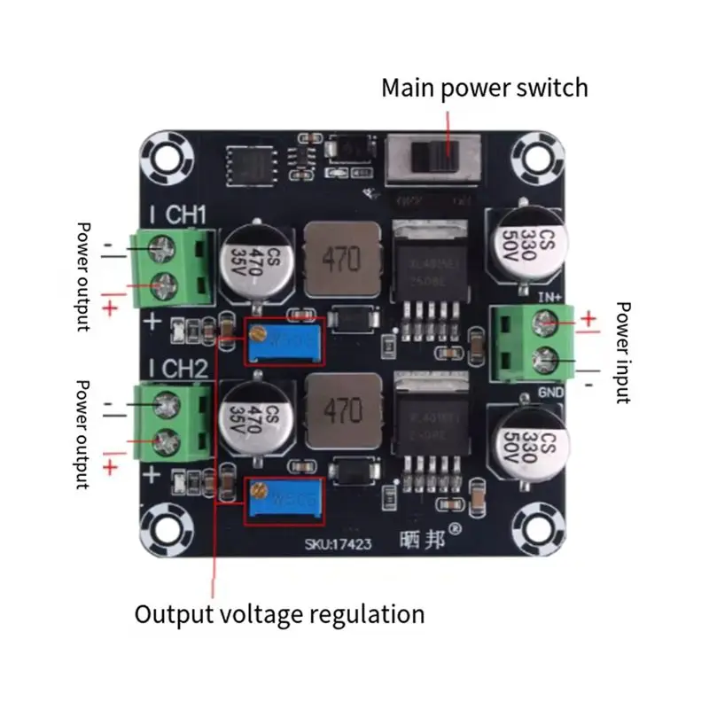 AS63-Step-Down Switching Power Supply Module DC-DC Dual-Channel Adjustable Output 5V 12V 24V 5A Power Board