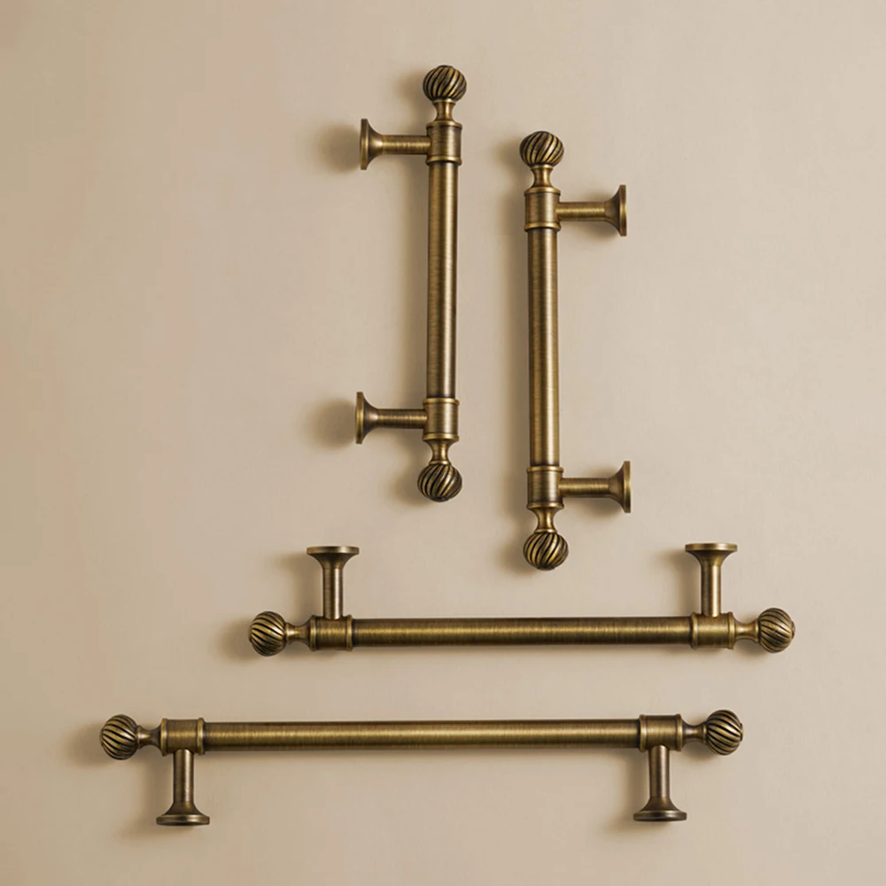 

Дверная ручка Dooroom из цельной латуни, роскошная, под старину, для кухни, с полосками, в ретро-американском стиле, для шкафа, гардероба, длинная ручка