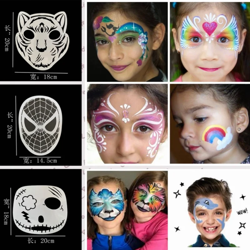 3pcs Facial Painting Stencils DIY Layering Furniture Floor Wall Painting Makeup Tools Show Graffiti Decoration Template 20*18cm