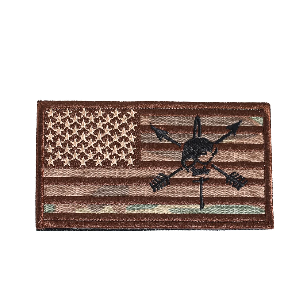 US American Flag Skull Morale Patch Hook Loop Tactical Badge for Backpack Vest Cap Jacket Outdoor Military Decor Applique