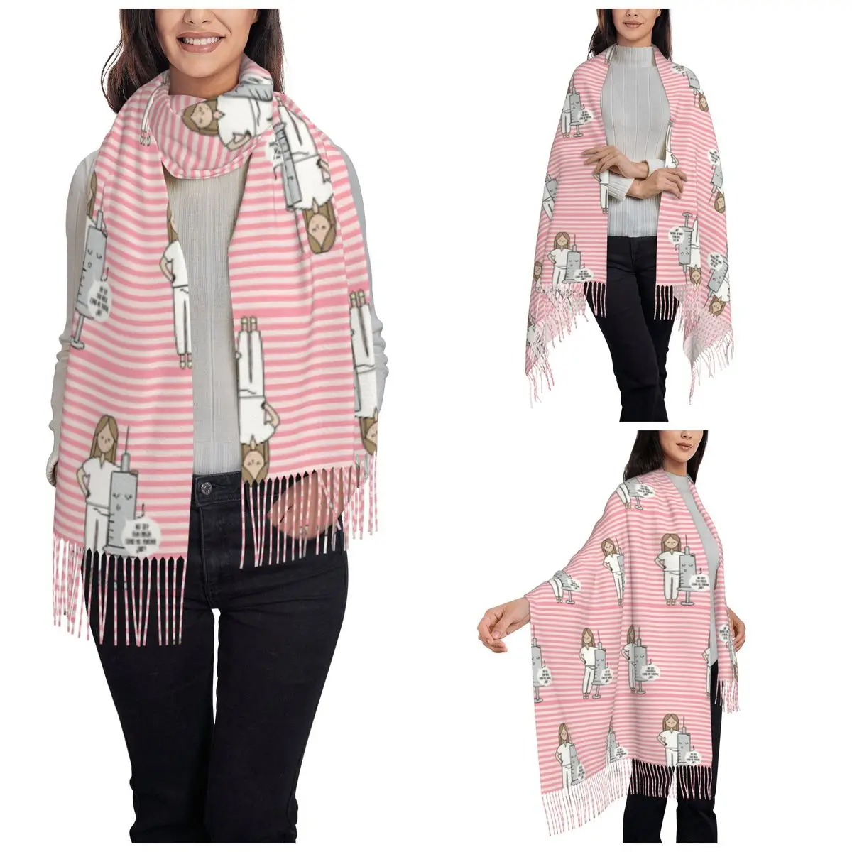 Enfermera En Apuros Doctor Nurse Scarf for Womens Winter Warm Pashmina Shawls and Wrap Large Scarves with Tassel for Daily Wear