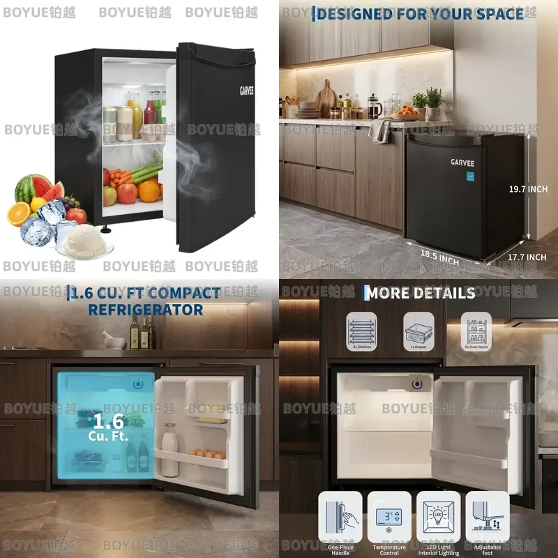 Compact Mini Fridge 1.6 Cu Ft Single Door Small Refrigerator Steel Body Quiet Energy Efficient Cooler for Dorm Office Bedroom