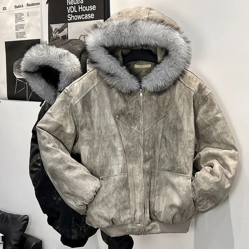 

Зимнее хлопковое мужское длинное пальто свободного кроя в стиле ретро с кожаным воротником в стиле ретро, 2025 г., модное студенческое длинное пальто све