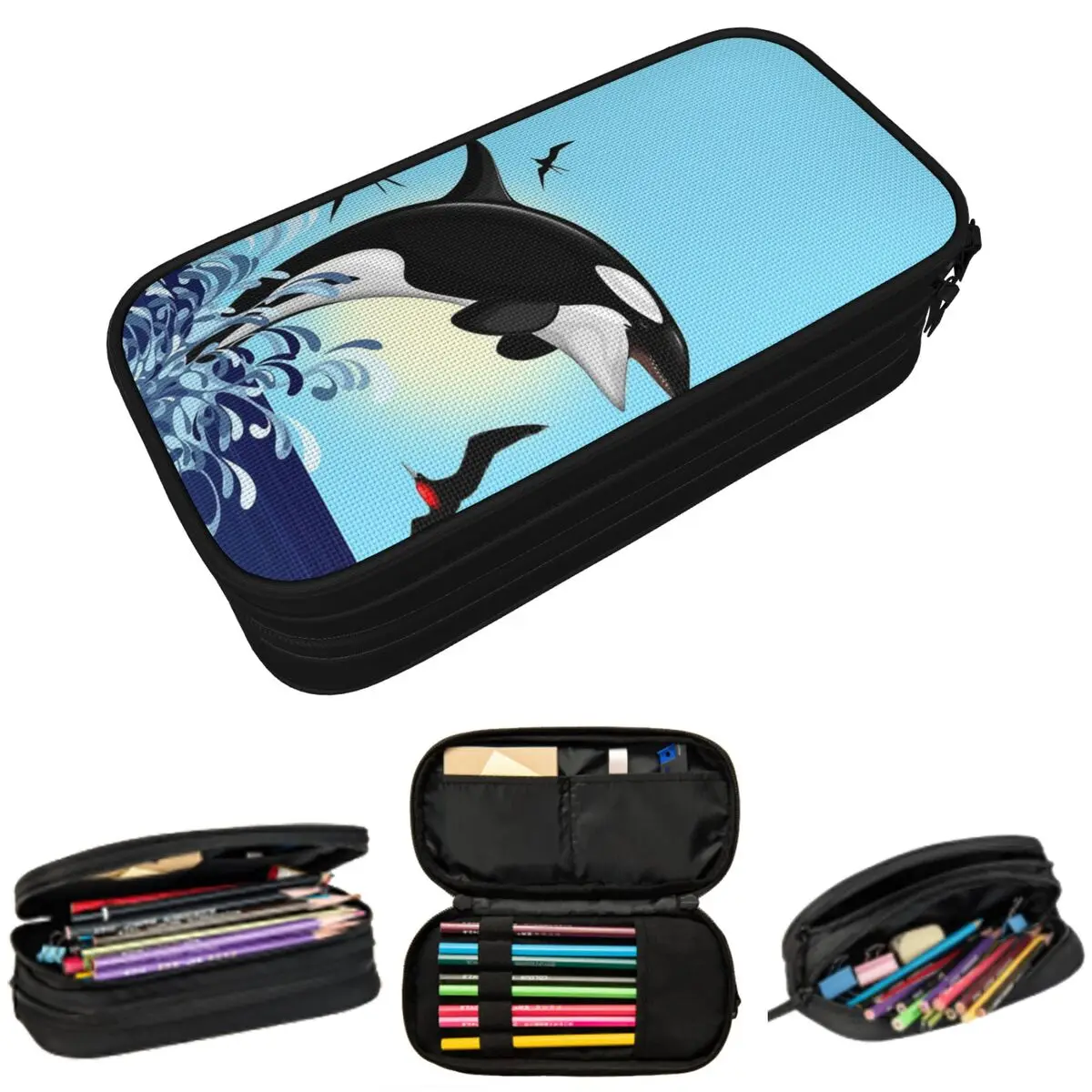 Orca القاتل الحوت القفز خارج المحيط مقلمة أكياس القلم صندوق القلم قلم رصاص الحقيبة للبنين بنات طالب القرطاسية المدرسية