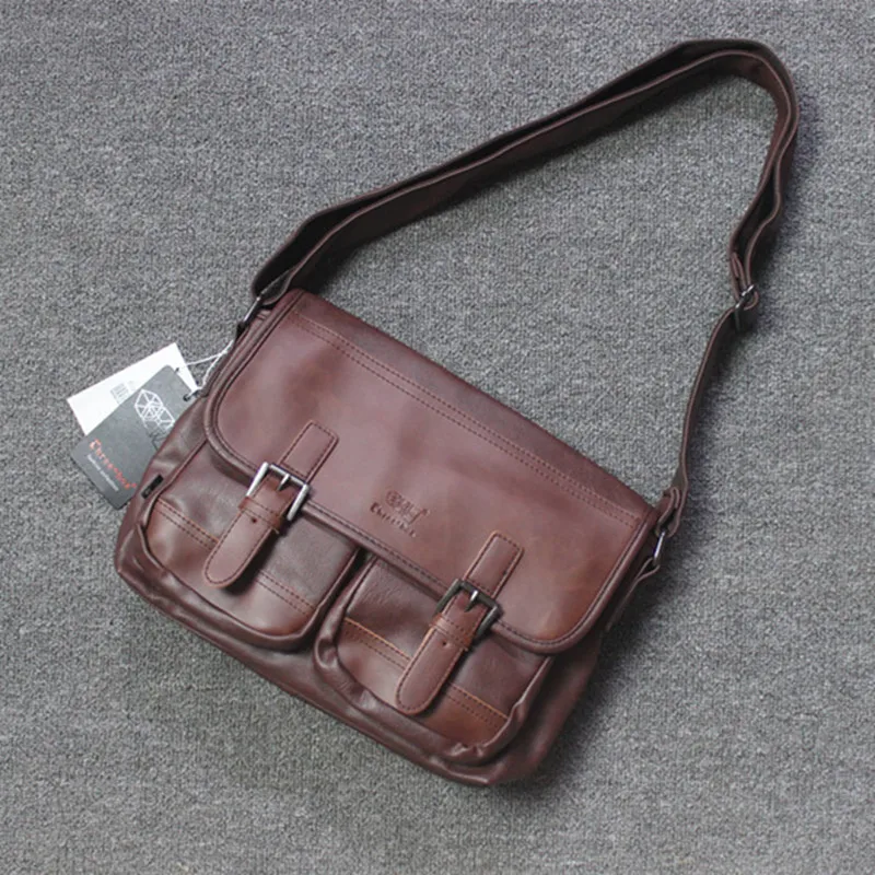 Bolso de hombro de cuero PU Vintage para hombre, bandolera de viaje multifunción, gran capacidad, mensajero, ipad