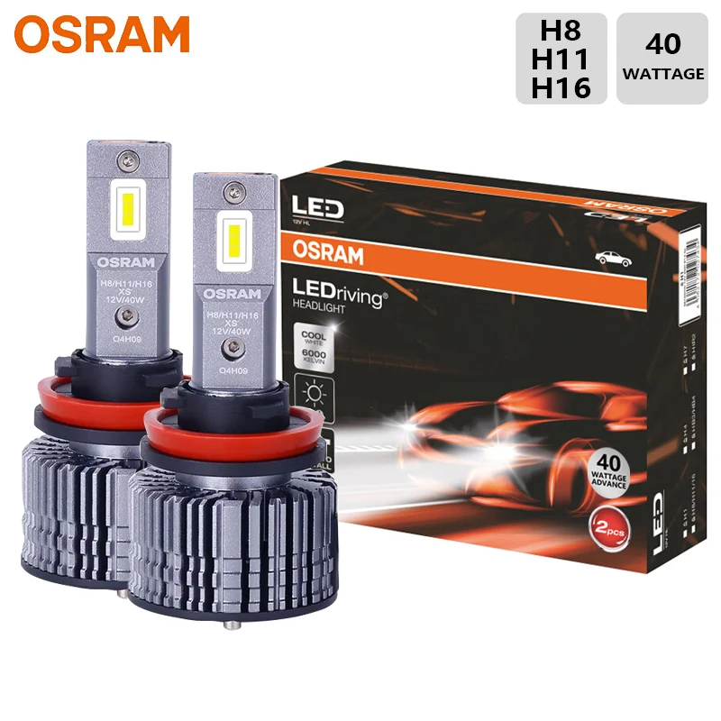 OSRAM LED H8 H9 H11 H16 XLZ Advance 40W Bright Lumens Auto Bulb 6000K White LED High Low Beam Fog Light Turbo Fan PGJ19 12/24V