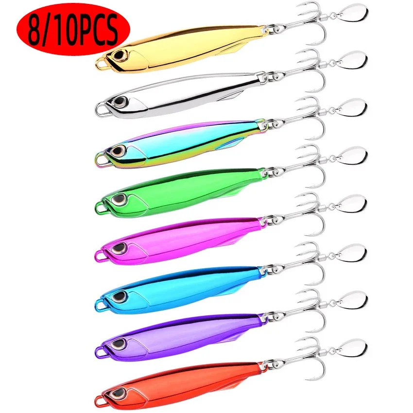 8/10PCS Silver Color Sea Fishing Bait 60g 40g 30g 20g 15g 10g 7g Jigging Lure Far throw Luya Metal Fishing Lure Saltwater Lures