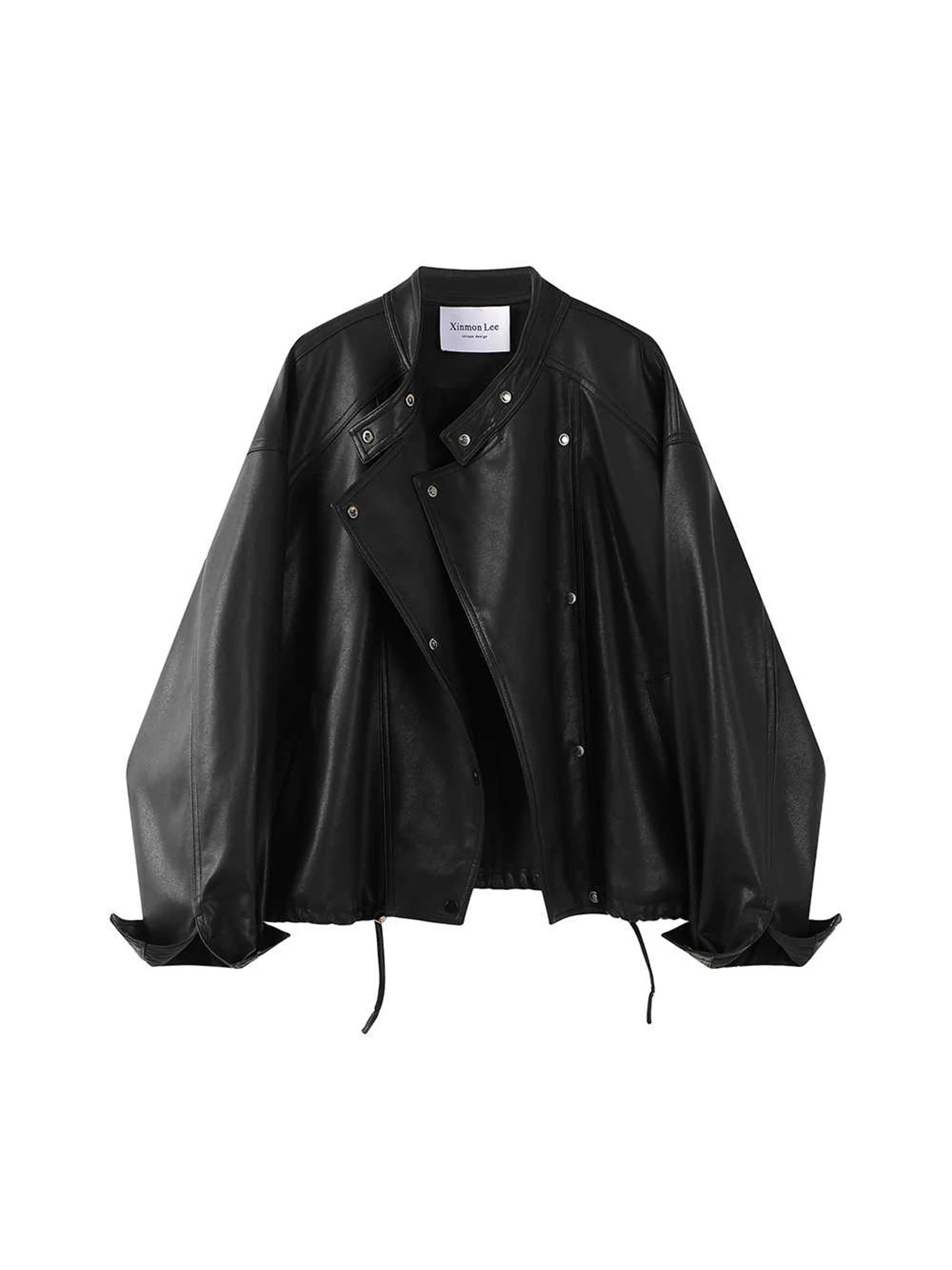 

Women's Black Gothic Leather Jacket Coat Motorcycle PU Mustang Jacket Vintage Oversize Outerwear Emo 2000s Clothes Autumn Winter