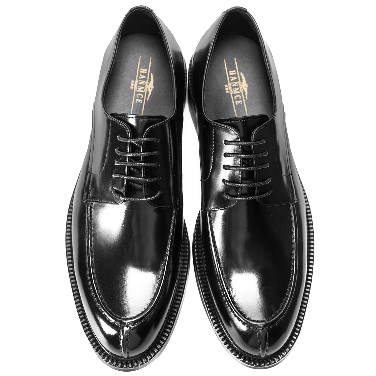 Hanmce Genuine Leather Classic Black Lace Up Pointed Toe Wedding Formal Elegant Derby Shoes For Men With Free Shipping