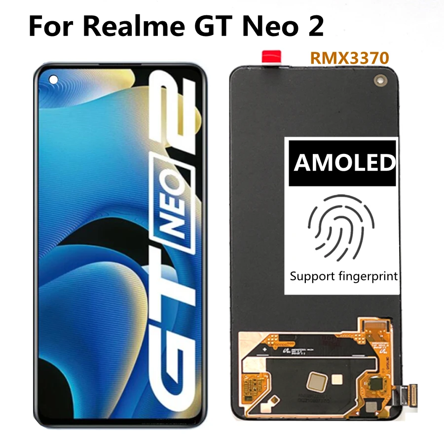 6.62  AMOLED For Realme GT Neo 2 LCD DisplayTouch Screen Digitizer For Realme GT Neo2 RMX3370 LCD Display