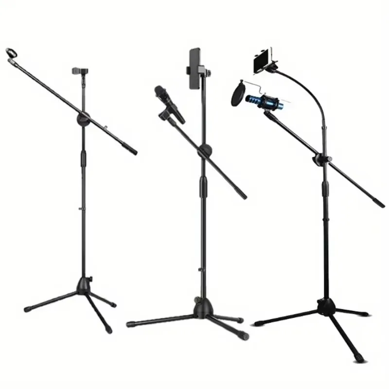 

Tripod Boom Microphone Stand with Mic Clip Cell Phone and Microphone Not Included Collapsible and Lightweight, Adjustable Arms