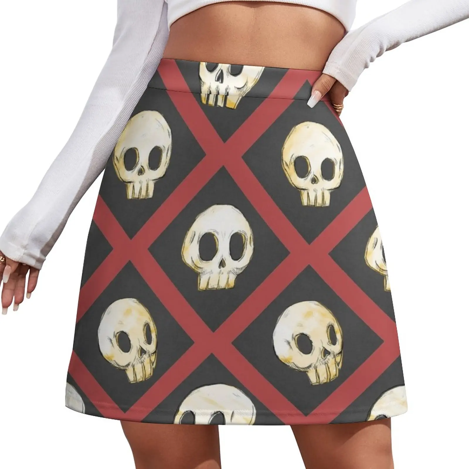 

Tiling Skulls 2/4 - Red Mini Skirt korean summer clothes korean women's clothes Miniskirt