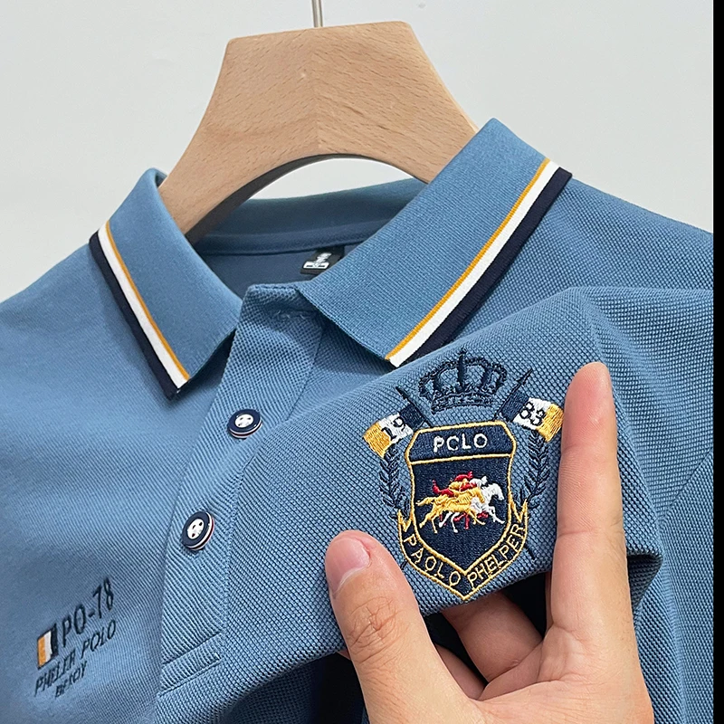 Fashionable mercerized cotton long sleeved Polo shirt men's autumn new business and leisure high-end brand embroidered T-shirt