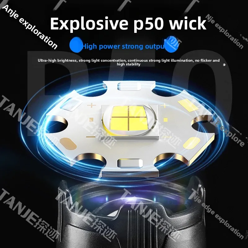 New Outdoor LED Flashlight Telescopic Zoom Multifunctional Portable Rechargeable Long Range Super Bright Laser Torch Handheld