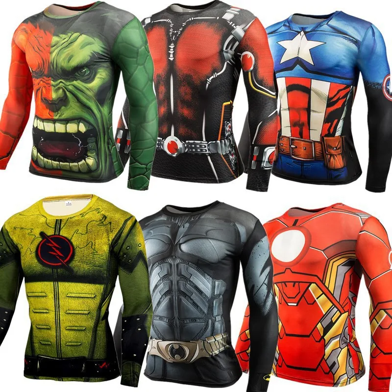 Superhelden 3D Digital-Print T-Shirt Langarm-Oberteil Halloween-Themen-Party Rollenspiel-Outfits für Männer