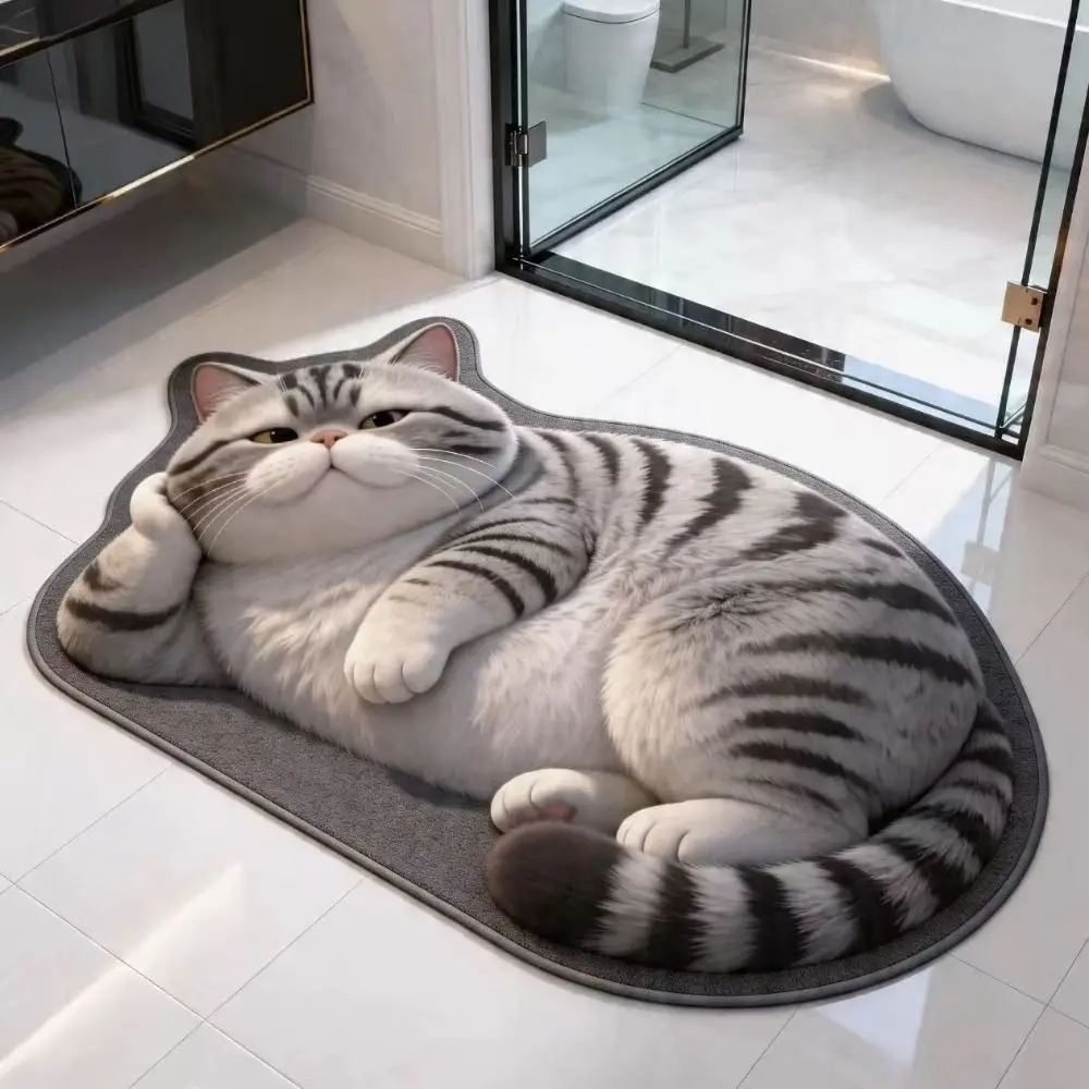 Diatomaceous Earth 3D Cat Floor Mat 40×60CM Realistic Bathroom Carpet Water-absorbing Washable Bedroom Door Rug Home Decor view 3