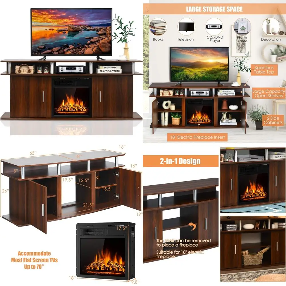 

Modern Electric Fireplace TV Stand for 70 TVs, Living Room Media Console with 1500W Heater