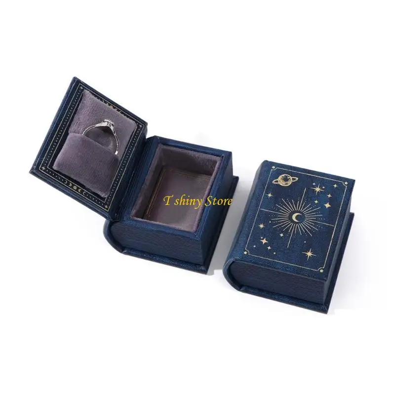 

N58F User Friendly PU Leather Ring Box Sophisticated Book Jewelry Case Organizers For Wedding Rings And Keepsakes