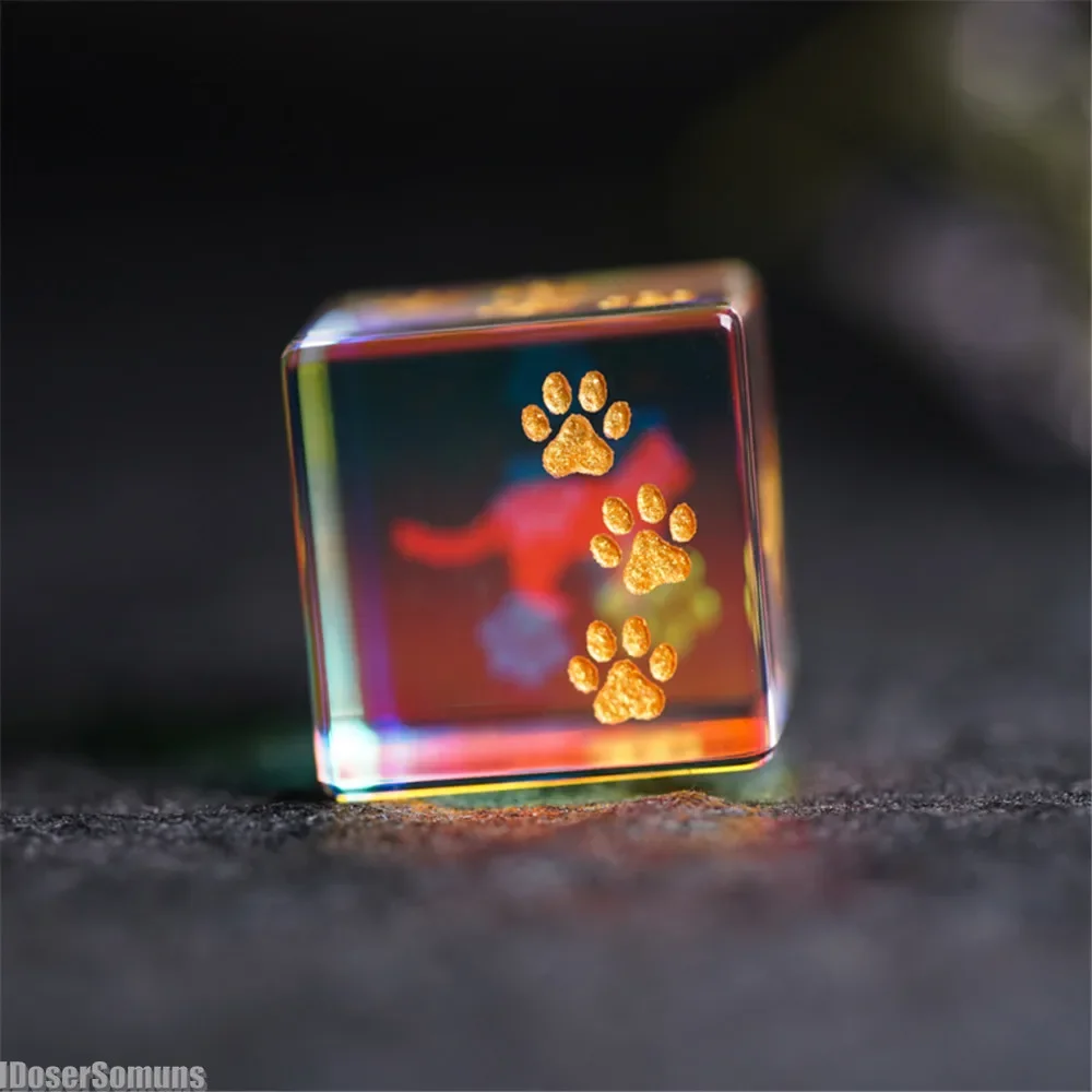 

Natural Crystal Amethyst Dice Handmade Engraved Miniatures Figurines Gemstone Kitten Paw Board Crafts Games Dice Cats Eye Stone