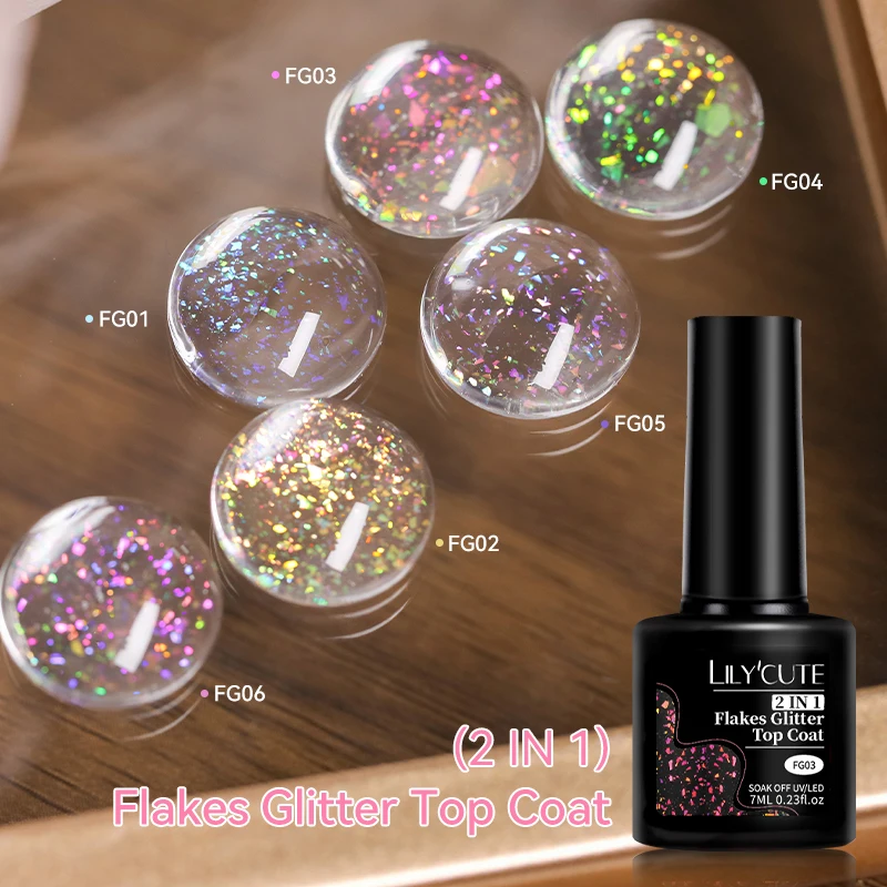 LILYCUTE Flakes Блестящее верхнее покрытие 2IN1 Цветной гель-лак для ногтей Хамелеон Фольга с блестками Soak Off УФ-гель Маникюрная основа Верхний гель