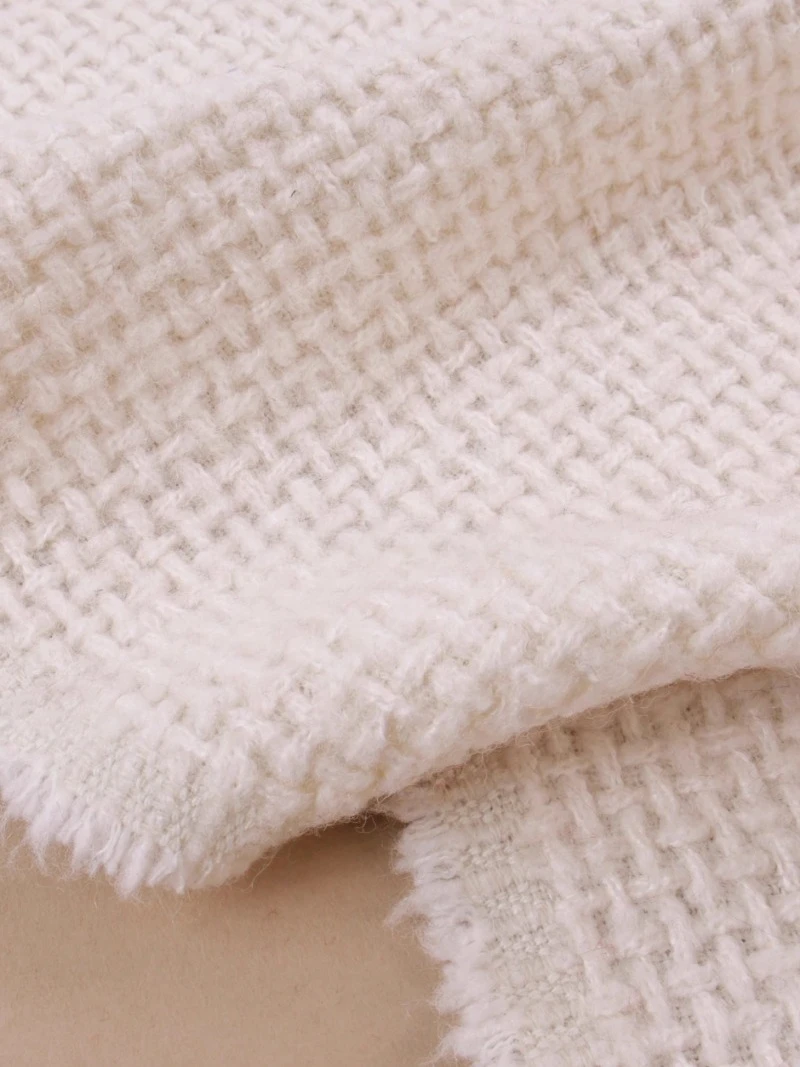 

drape Woven Wool tweed Fabric Milky White for Autumn Winter Clothing Set Cloth Diy By The Meter Sewing Material