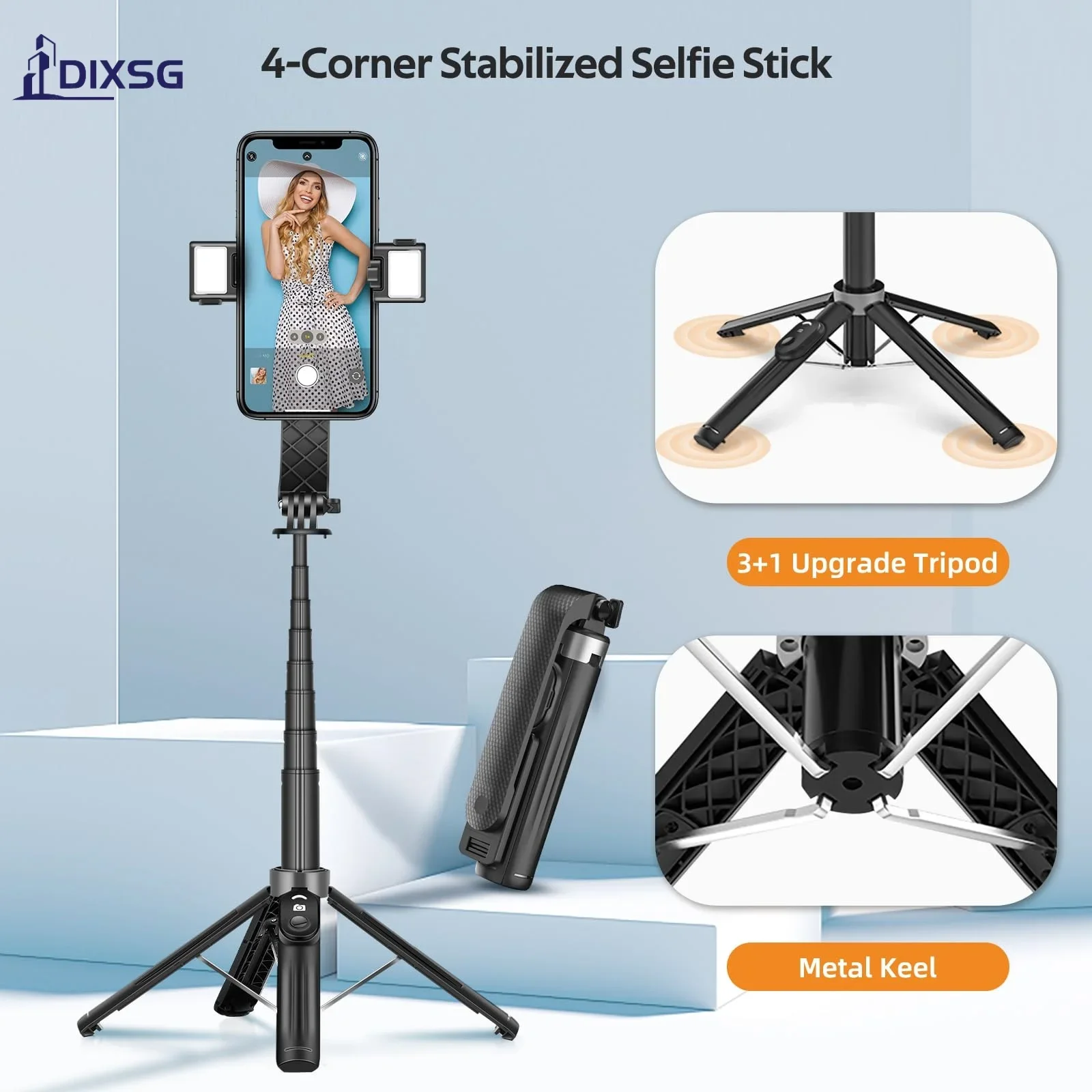 DIXSG 40 Inch Selfie Stick Tripod 4-Legs Super Stable Phone Stick Extendable Tripod Selfie Stick with Remote Gopro Adapter