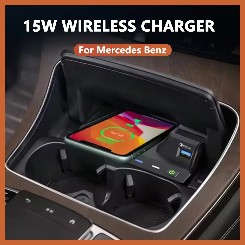 Fast Wireless Charger For Mercedes Benz W205 C43 C63 GLC43 GLC63 X253 C Class GLC Phone Holder usb Charging Pad Accessories