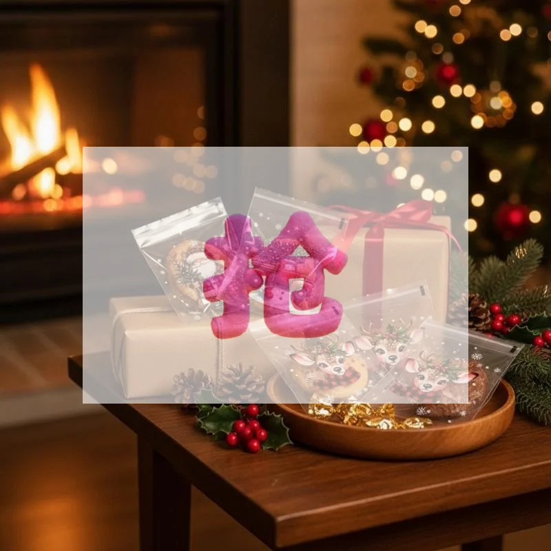 50/100pcs Christmas Gift Wrapping Bags With Snowflake, Santa Claus, Reindeer, And Holly Print Self-Adhesive Packaging Bags