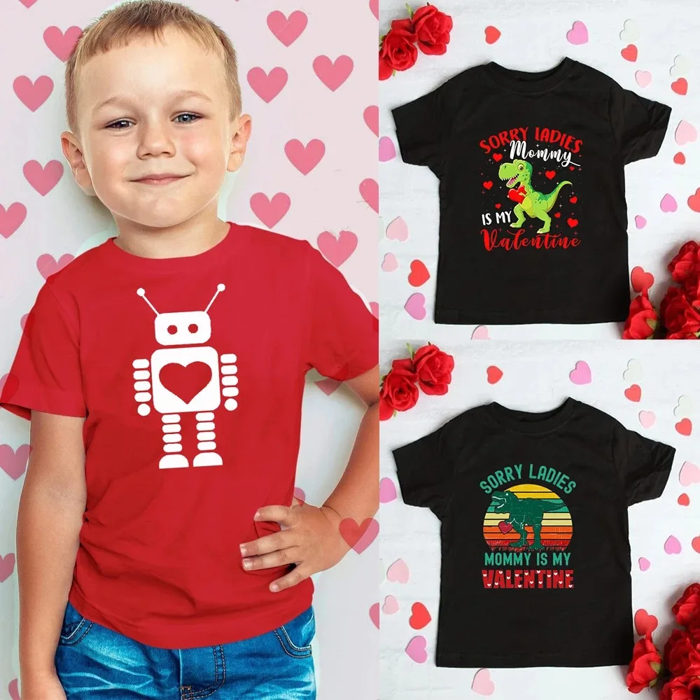 Valentine's Day Shirt Little Love Machine Robot Printed Kids Valentine's Day Tee Valentine Toddler Tops Cute Toddler Shirts