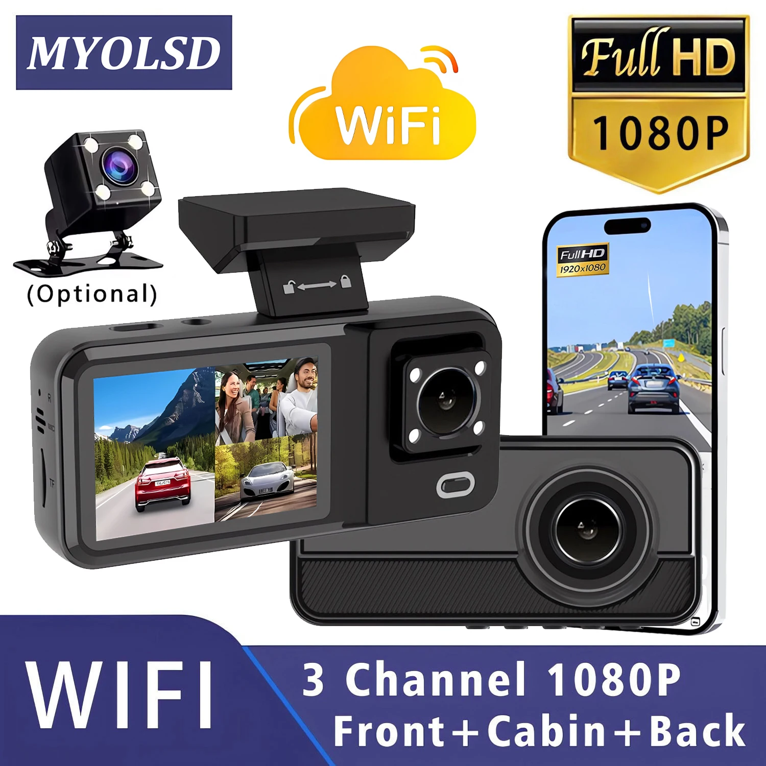 3 Camera Wifi Car Dvr HD1080P Mini Dash Cam Interior Vehicle Three Way Channel DVRs Recorder Video Registrator Dashcam Camcord