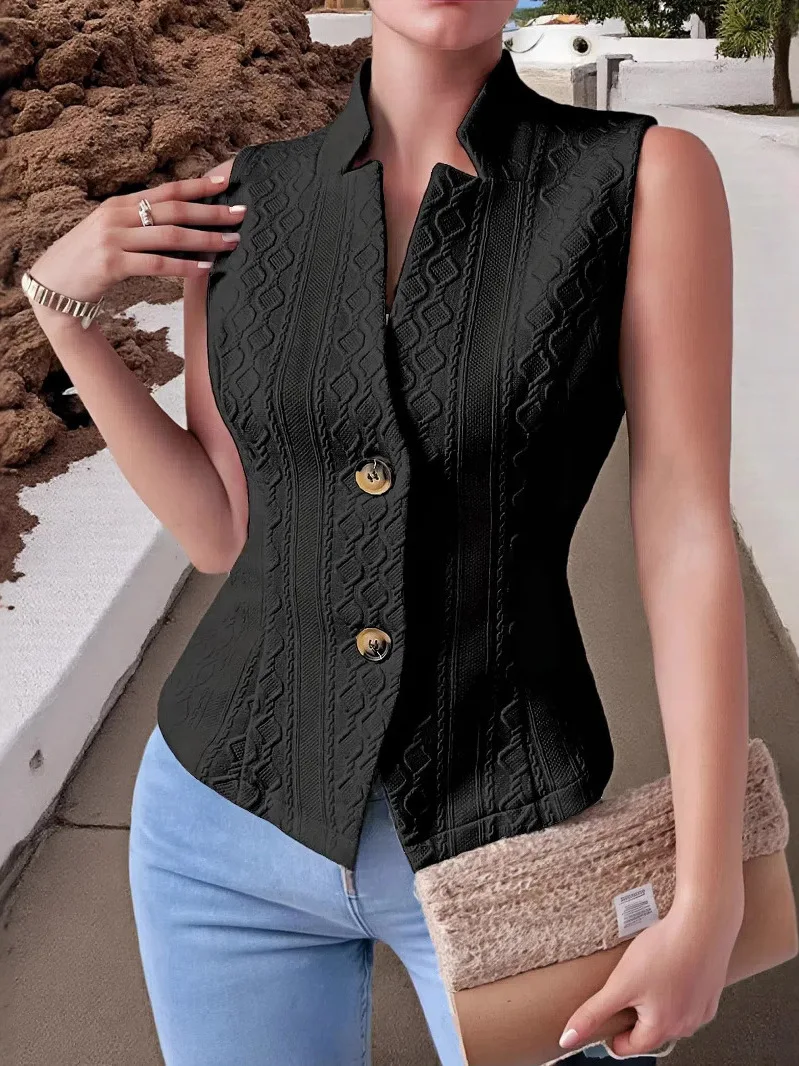 Canotta slim fit ricamata con bottoni a V da donna Top Versatile Street Sle Faion Abbigliamento casual estivo Lunghezza regolare