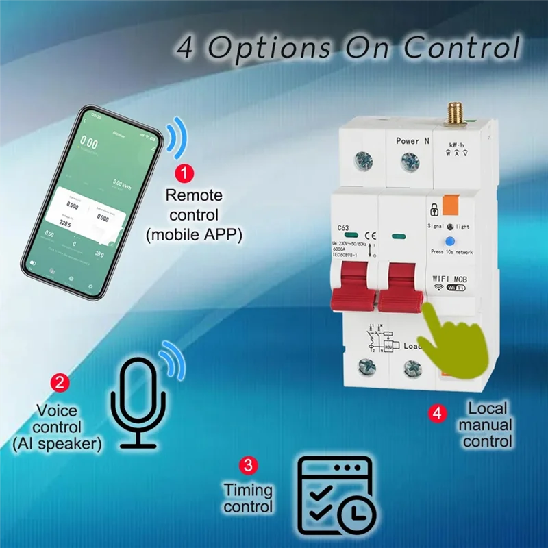 AB46-Tuya Smart Wifi RS485 2P 63A MCB Breaker Prepaid Meter Timer Switch Voltage Current Protector Voice Control Alexa Easy To U