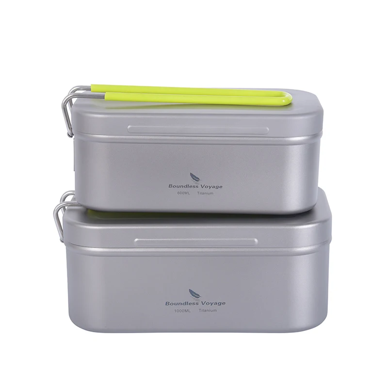 Boundless Voyage Titanium Lunch Bento Box 0.6L/1L with Lid Folable Handle Outdoor Camping Cookware Pot Backpacking Dinner Box