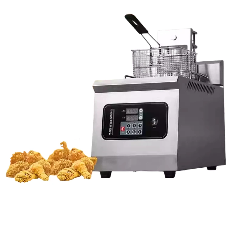 Automatic lifting electric stainless steel new type fryer single slot double basket 14L 3.5kW with timer removable fuel tank
