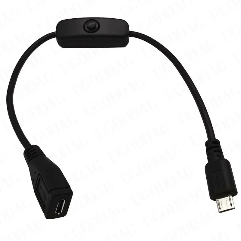 30cm Power Supply Cord 5V Micro USB Male to Female Extension Cable with On Off Switch for Raspberry Pi Smartphone Tablet PC