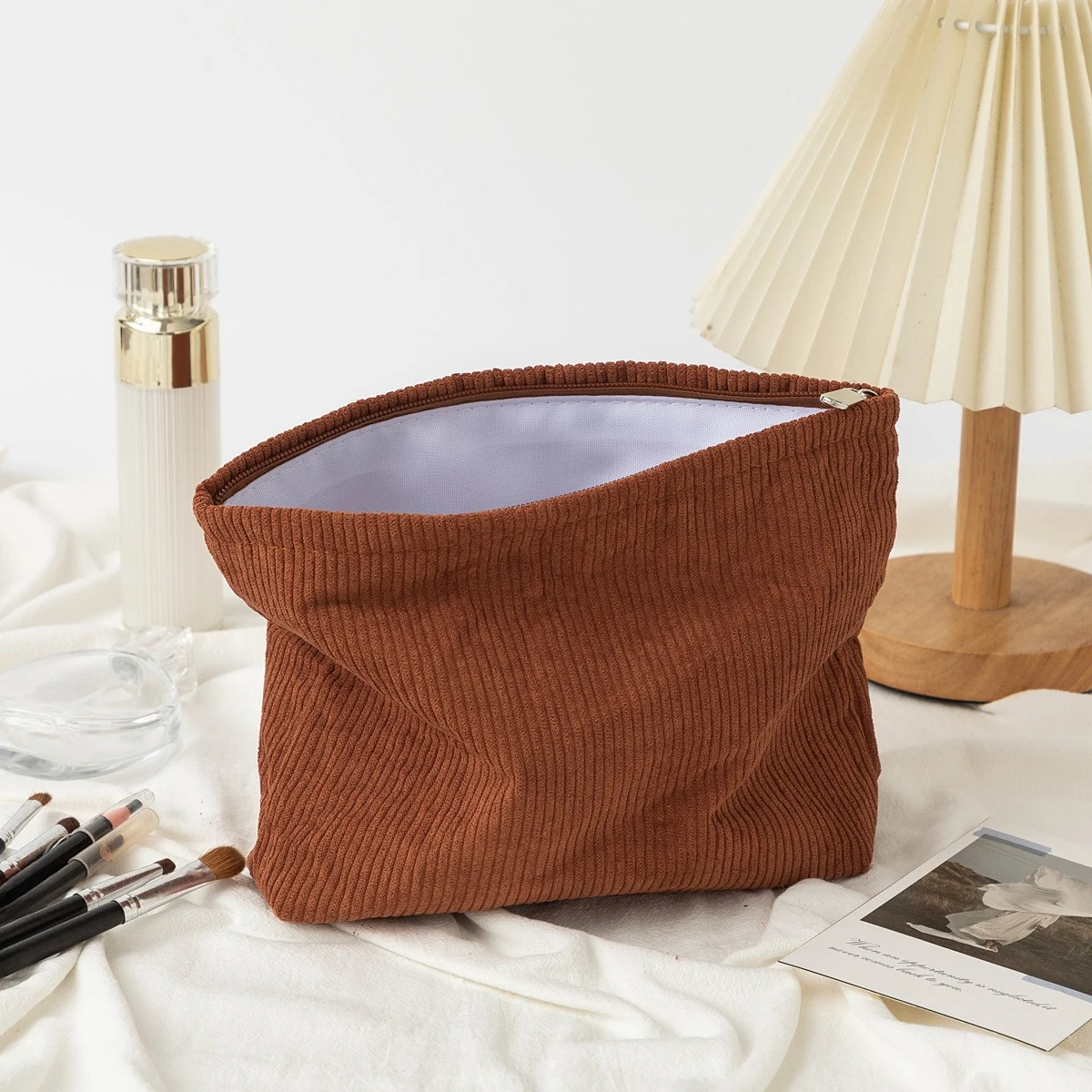 Korean Skincare Routine - Corduroy Cosmetic Bag Women Korean Solid
