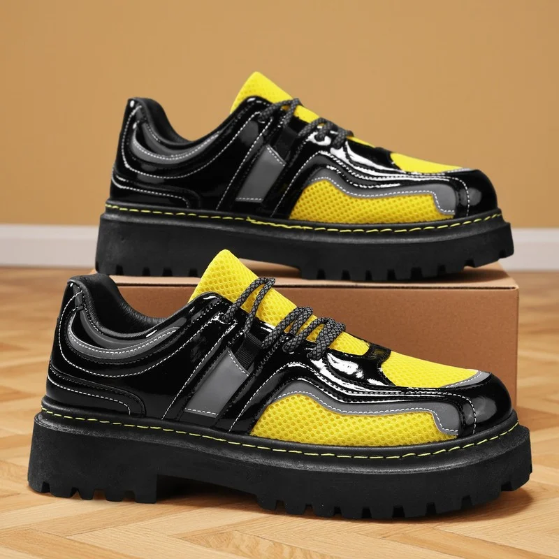 

Новое поступление, черные, желтые мужские туфли, мужская рабочая обувь на дышащей платформе, повседневная деловая обувь на шнуровке, мужская обувь zapatos de hombre