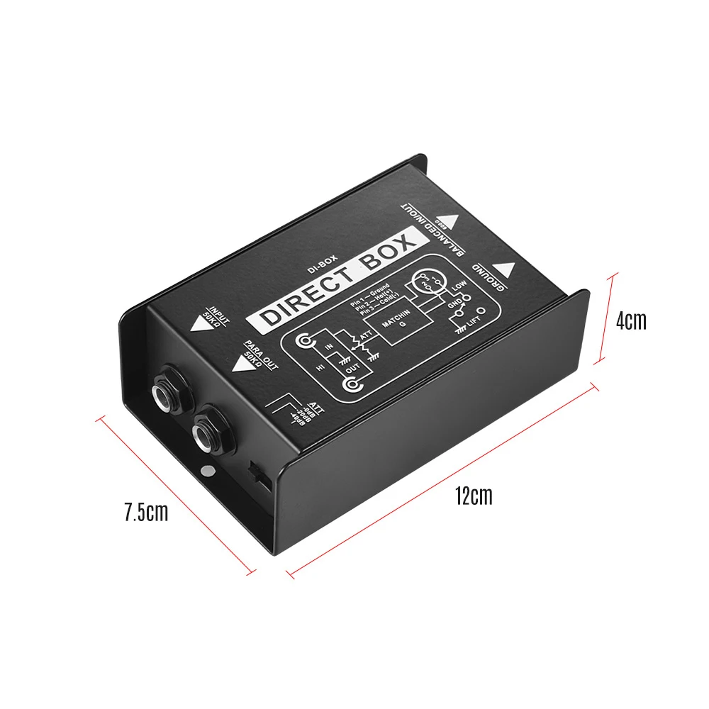 Single Channel Passive DI-Box Direct Injection Audio Box Balanced & Unbalance Signal Converter with XLR TRS Interfaces