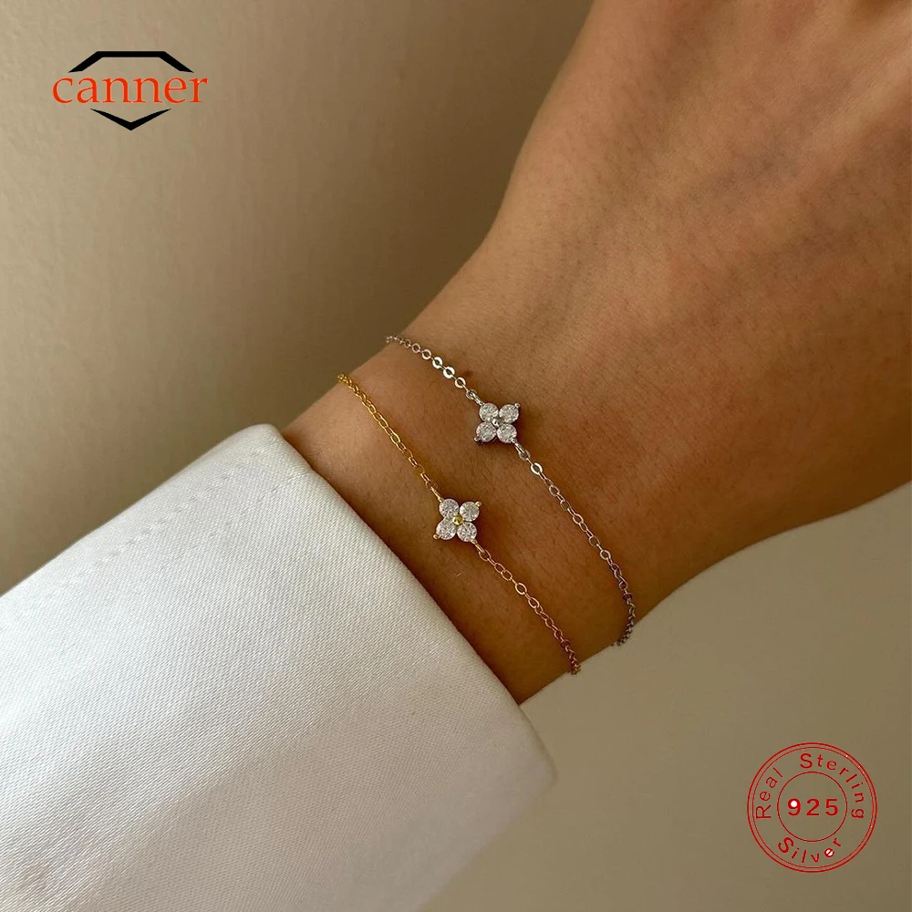 

CANNER Lucky CZ Leaf браслеты из стерлингового серебра 925 пробы для женщин Ins белые цветы элегантные браслеты-подвески минималистичные ювелирные изделия
