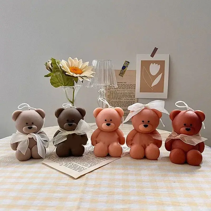 3D Cute Cartoon Bear Silicone Candle Mold DIY Mini Bear Scented Candle Plaster Home Decoration Tool