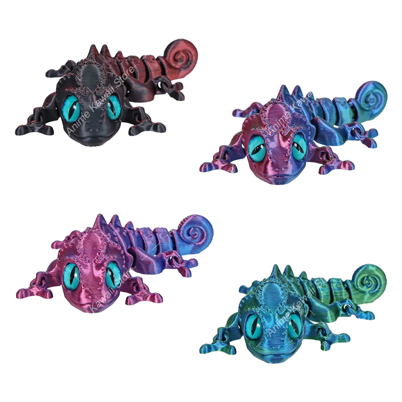 3D Printed Mini Chameleon Figures Multi-joint Movable Simulation Eyes for Home Accessories Kids Toy Gift Living Room Decoration