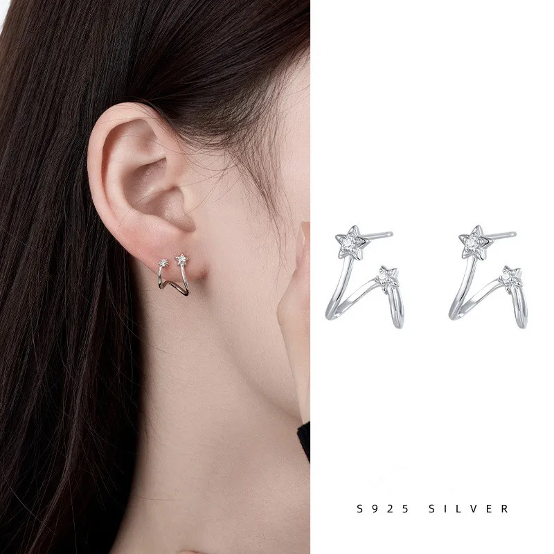 

Niche and Unique S925 Sterling Silver Star Trajectory Earrings for Women Minimalist Accessory