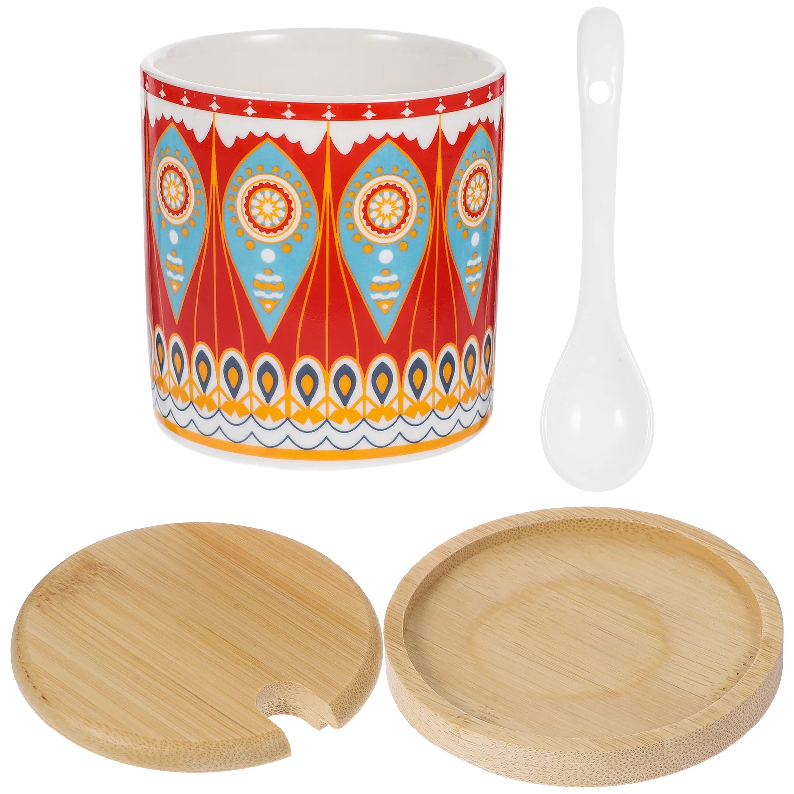 

Ceramic Seasoning Jar Spice Pepper Canister Kitchen Container Bohemian Salt Holder Bamboo M ala Pattern Storage Solution