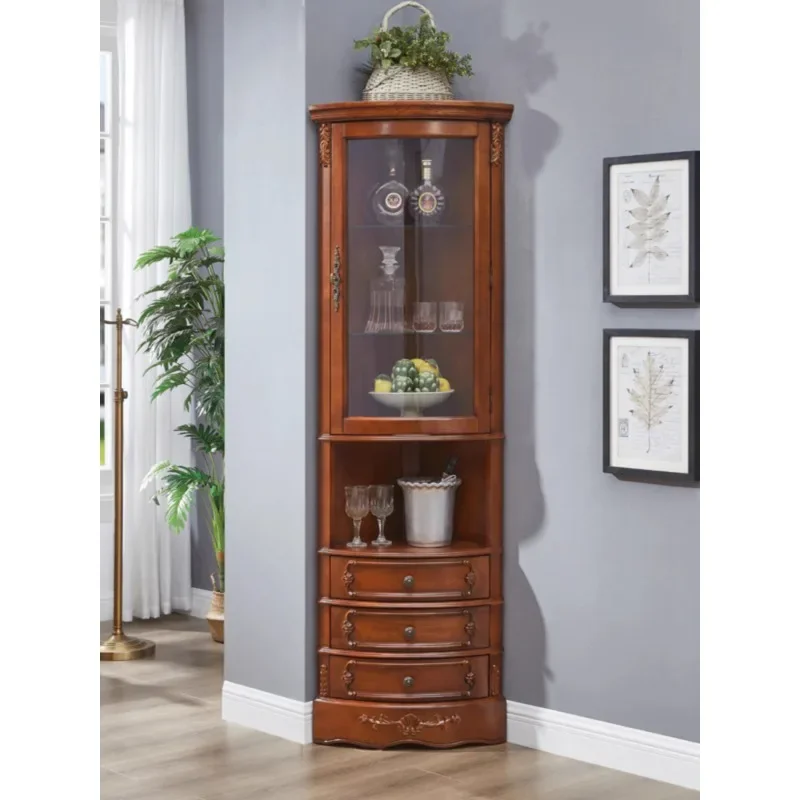 American solid wood corner cabinet corner with glass display cabinet restaurant curved corner cabinet