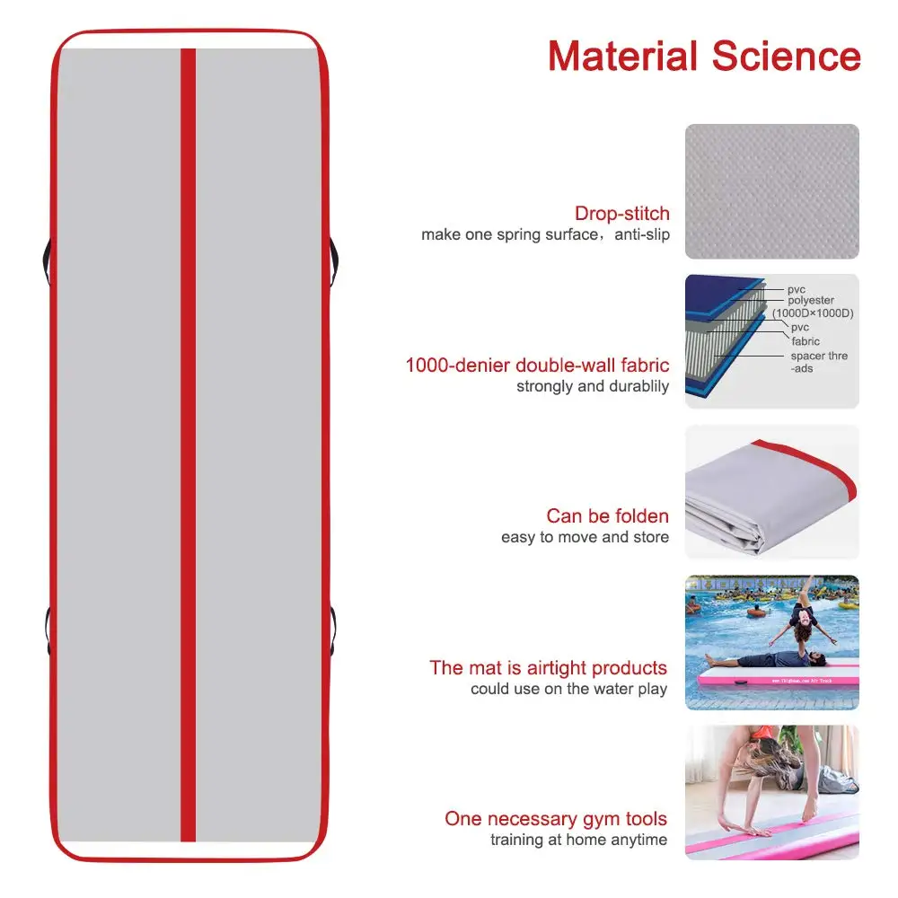 Frete grátis 6m 7m 8m fábrica atacado ginástica inflável pista de ar esteira de ginástica inflável airtrack para venda