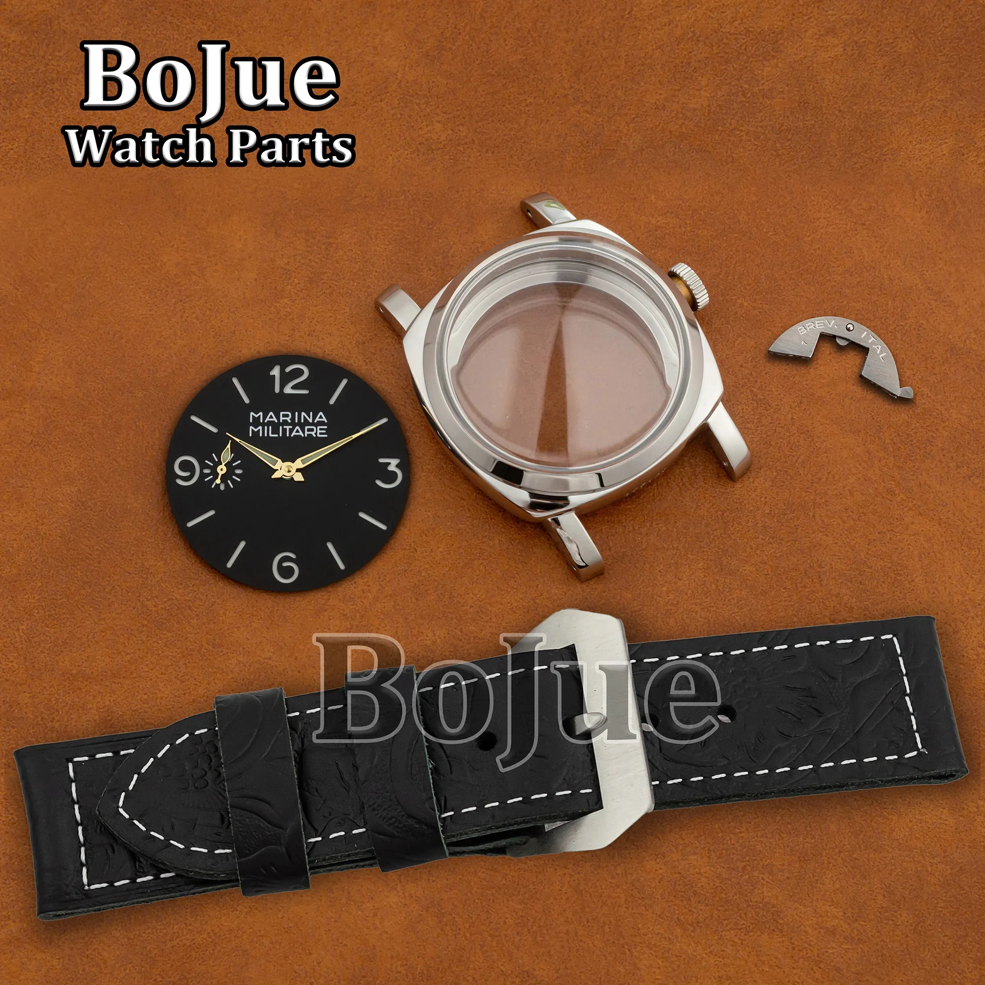 Cassa per orologio Pam da 47 mm impermeabile in acciaio inossidabile per movimento ETA 6497/6498 ST3600 quadrante da 39 mm lancette cinturino in pelle accessorio per orologio