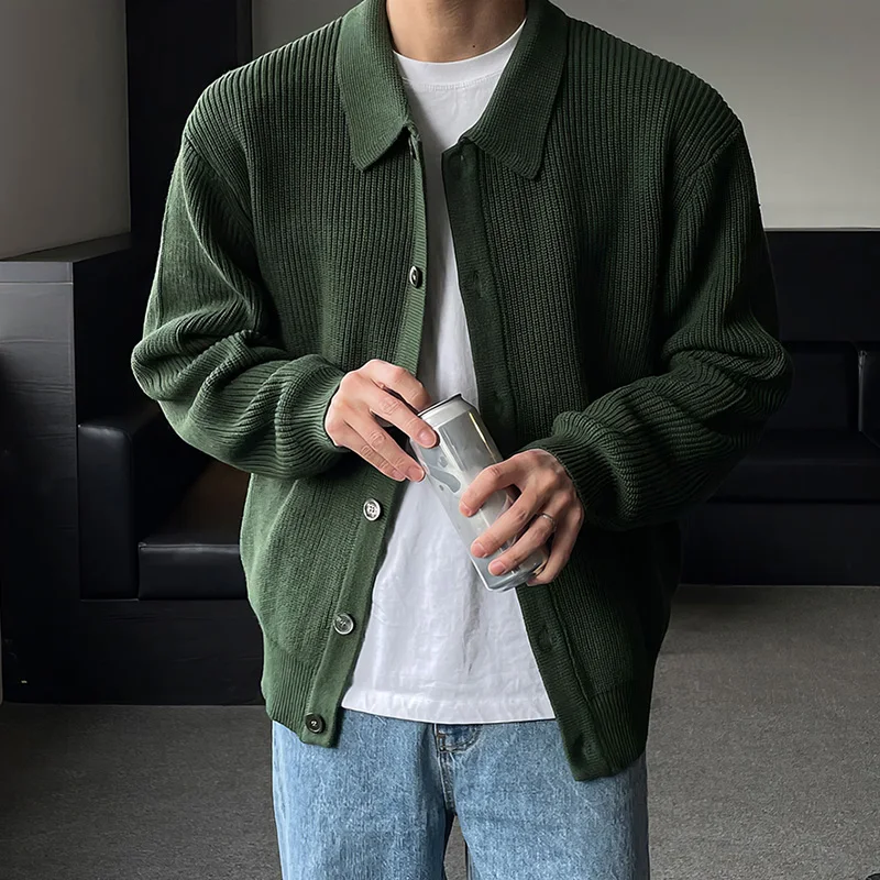 Men\'s Trend Red Green Daily Baggy Sweaters Button Cozy Knitted Cardiga Stylish Thermal Solid Color Long Sleeve Outerwears Male
