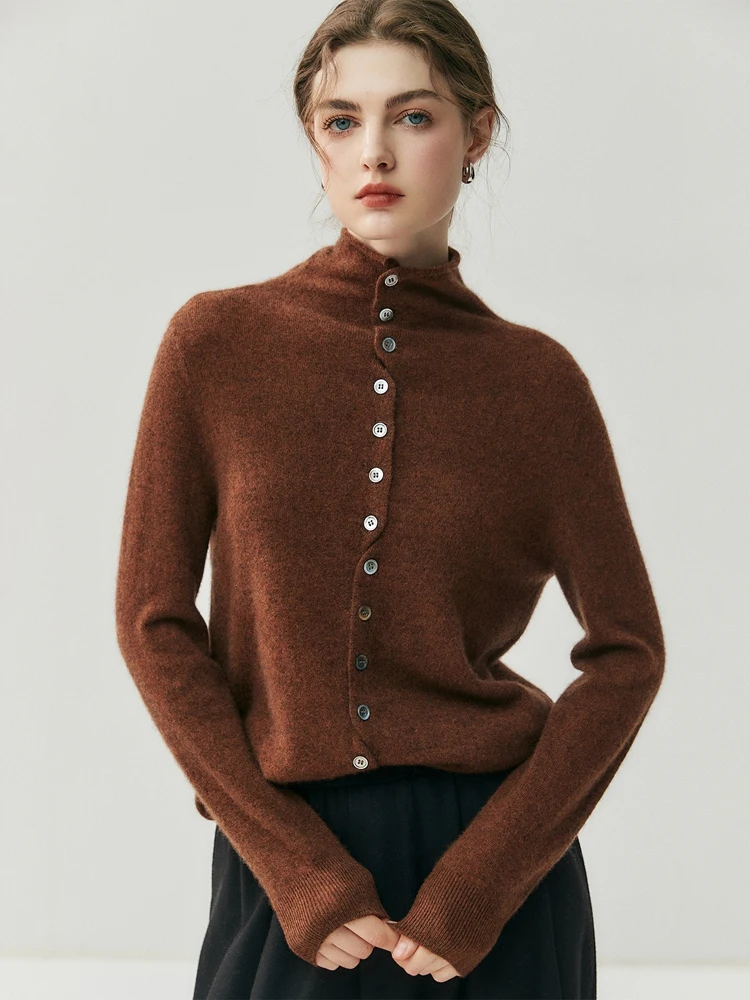 Women Pullover Basic 100% Cashmere Sweater Front Back Both Wear Mock Neck Knit Versatile Clothing Autumn Winter Sweater Cardigan