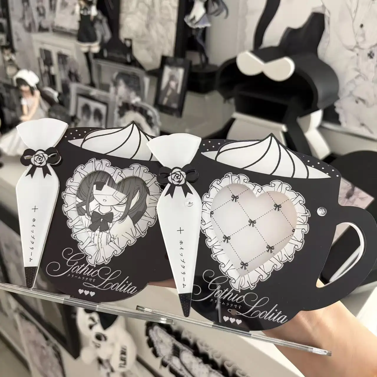 Cream Teacup 3inch Acrylic Photo Frame, Kawaii Heart Cutout Card Display Storage Stand, for Anime Kpop Merch Desk Shooting Decor